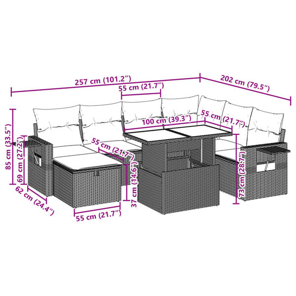 vidaXL 8 Piece Garden Sofa Set with Cushions Grey Poly Rattan