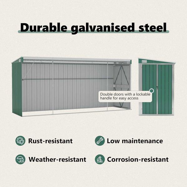 vidaXL Wall-mounted Garden Shed Green 118x382x178 cm Galvanised Steel