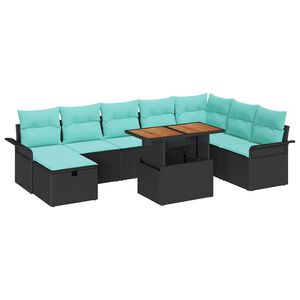 vidaXL Garden Sofa Set Height-Adjustable 9 pcs Black Poly Rattan