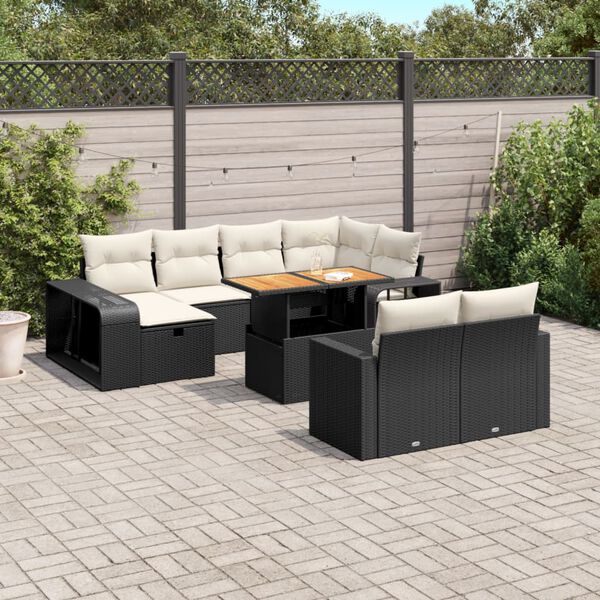 vidaXL 11 Piece Garden Sofa Set with Cushions Black Poly Rattan