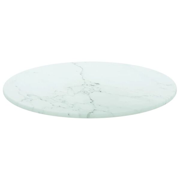 vidaXL Table Top White &Oslash;30x0.8 cm Tempered Glass with Marble Design