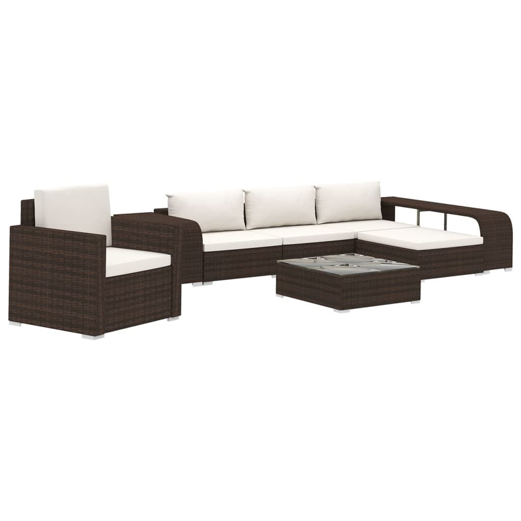 vidaXL 8 Piece Garden Lounge Set with Cushions Poly Rattan Brown