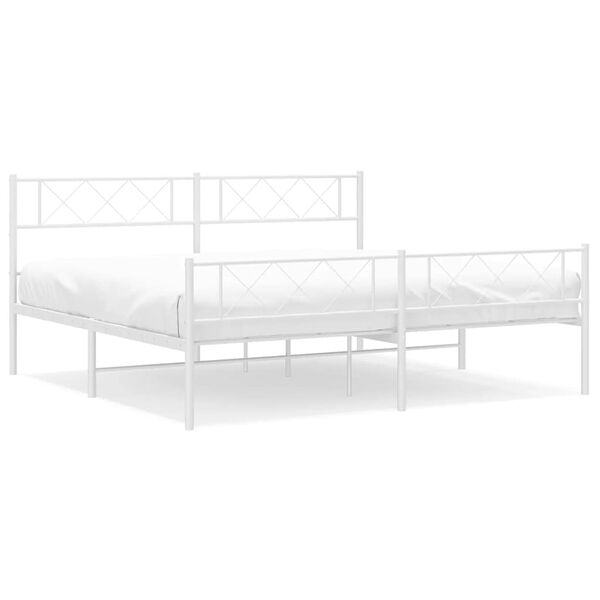 vidaXL Metal Bed Frame without Mattress with Footboard White 183x213cm