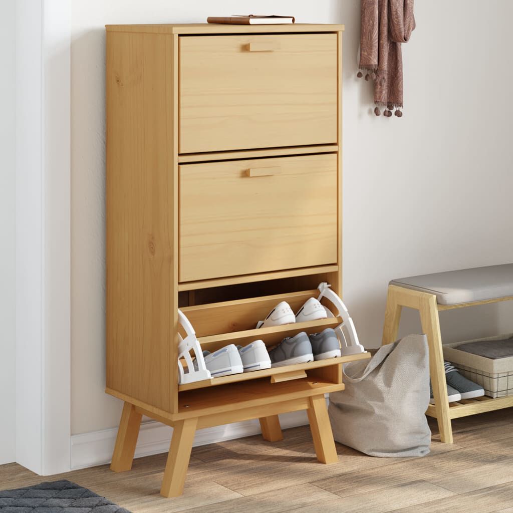 vidaXL Shoe Cabinet OLDEN Brown 55x35x120cm Solid Wood Pine