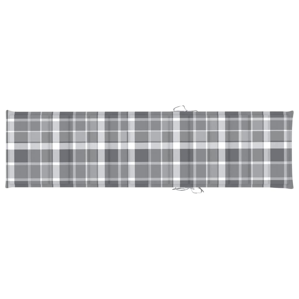 vidaXL Sun Lounger with Grey Check Pattern Cushion Solid Teak Wood