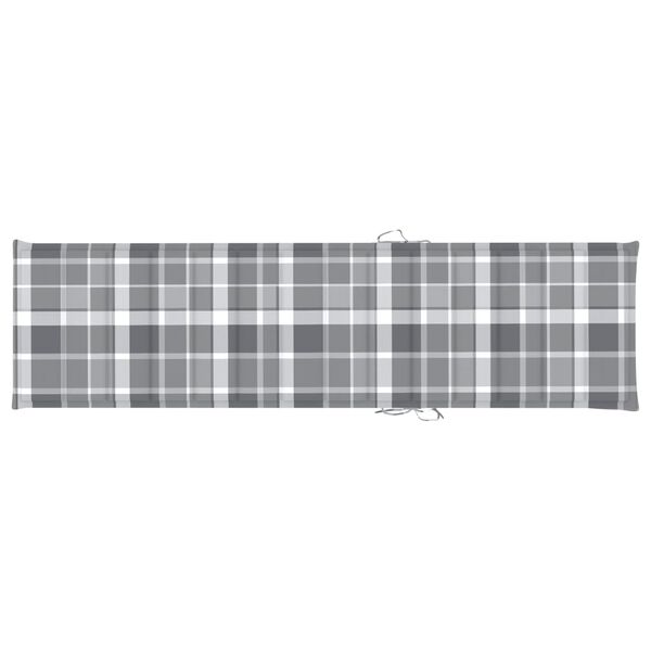 vidaXL Sun Lounger with Grey Check Pattern Cushion Solid Teak Wood