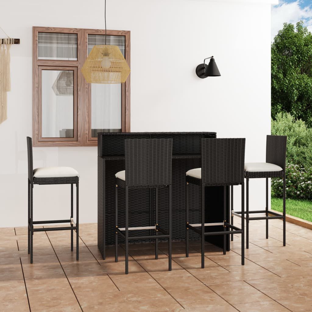 vidaXL 5 Piece Garden Bar Set with Cushions Black