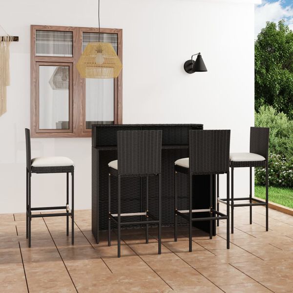 vidaXL 5 Piece Garden Bar Set with Cushions Black