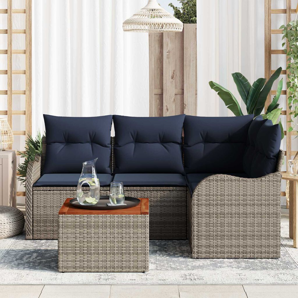 vidaXL 5 Piece Garden Sofa Set with Cushions Grey Poly Rattan Acacia