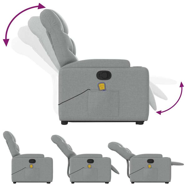 vidaXL Stand up Massage Recliner Chair Light Grey Fabric
