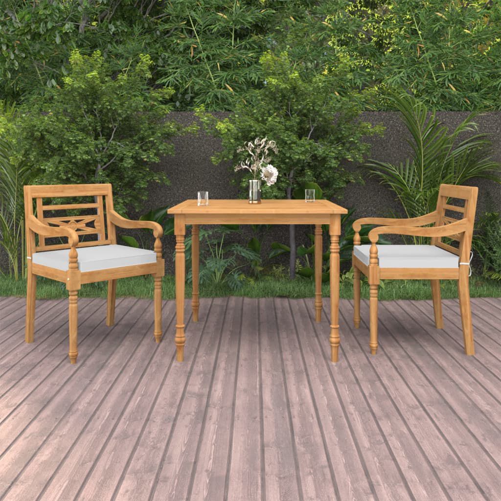 vidaXL 3 Piece Garden Dining Set with Cushions Solid Teak Wood