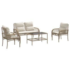 vidaXL 4 Piece Garden Sofa Set with Cushions Beige Poly Rattan