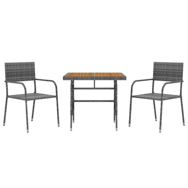 vidaXL 3 Piece Outdoor Dining Set Poly Rattan Grey
