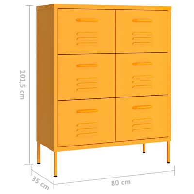 vidaXL Drawer Cabinet Mustard Yellow 80x35x101.5 cm Steel