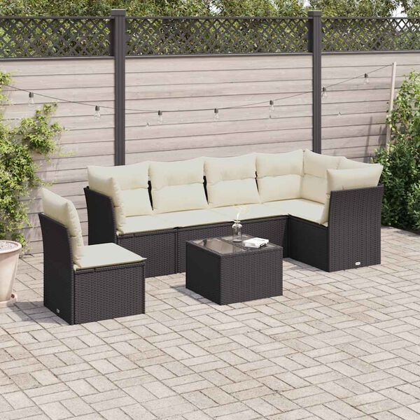 vidaXL 7 Piece Garden Sofa Set with Cushions Black Poly Rattan
