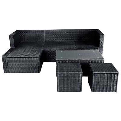 vidaXL 4 Piece Garden Lounge Set with Cushions Poly Rattan Black