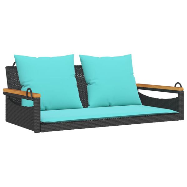 vidaXL Swing Bench with Cushions Black 109x62x40 cm Poly Rattan