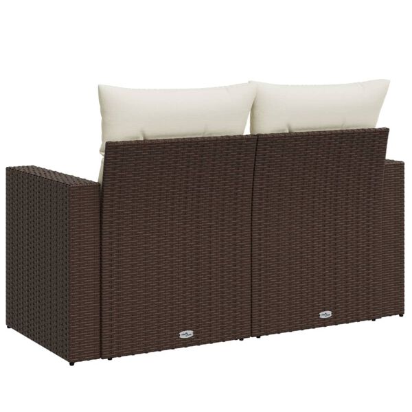 vidaXL Garden Sofa with Cushions 2-Seater Brown Poly Rattan