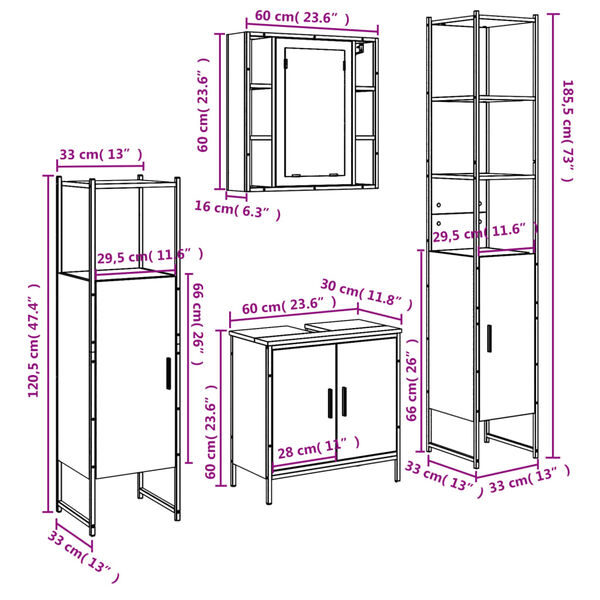 vidaXL 4 Piece Bathroom Cabinet Set Smoked Oak Engineered Wood