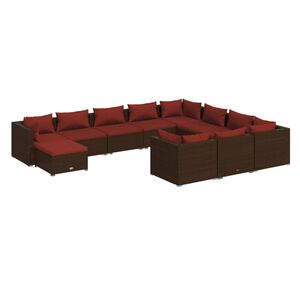 vidaXL 11 Piece Garden Lounge Set with Cushions Poly Rattan Brown