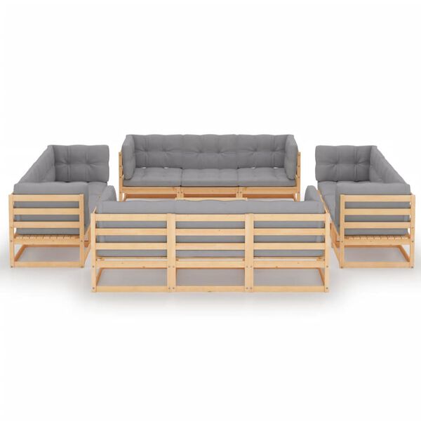 vidaXL 13 Piece Garden Lounge Set with Cushions Solid Pinewood