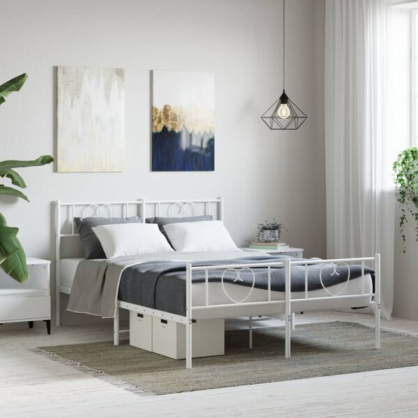 vidaXL Metal Bed Frame without Mattress with Footboard White 135x190cm