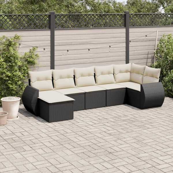 vidaXL 7 Piece Garden Sofa Set with Cushions Black Poly Rattan