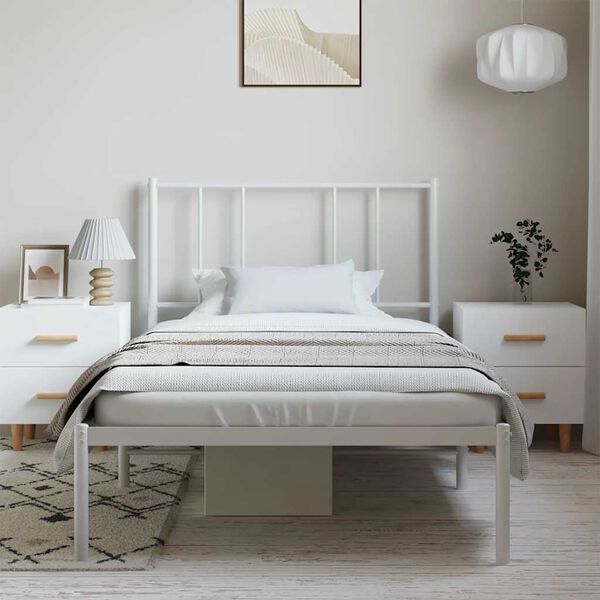 vidaXL Metal Bed Frame without Mattress with Headboard White 100x200cm