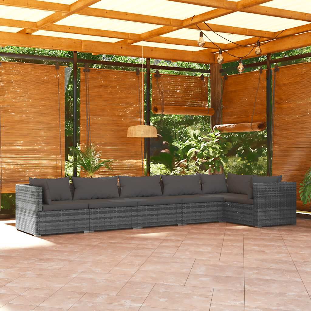 vidaXL 6 Piece Garden Lounge Set with Cushions Poly Rattan Grey