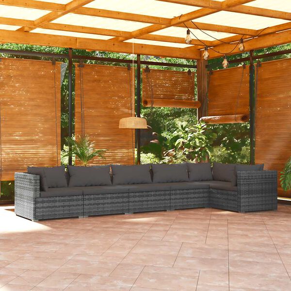 vidaXL 6 Piece Garden Lounge Set with Cushions Poly Rattan Grey