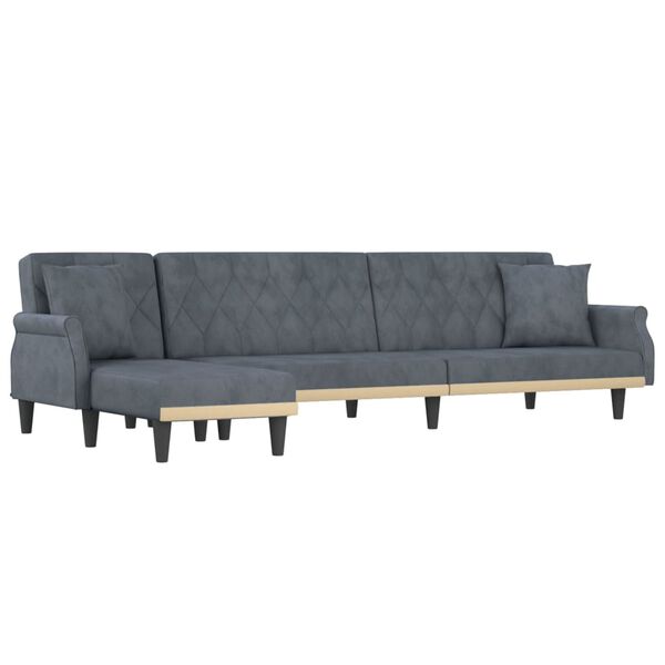 vidaXL L-shaped Sofa Bed Dark Grey 271x140x70 cm Velvet