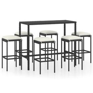 vidaXL 7 Piece Garden Bar Set with Cushions Poly Rattan Black