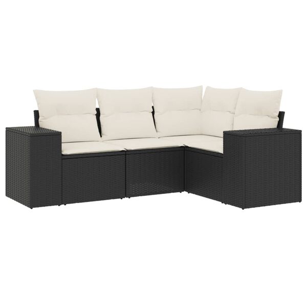 vidaXL 4 Piece Garden Sofa Set with Cushions Black Poly Rattan