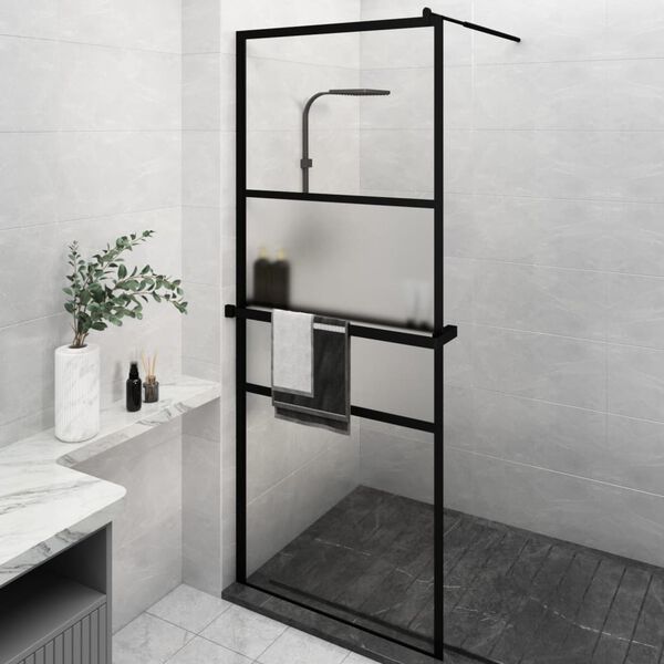 vidaXL Walk-in Shower Wall with Shelf Black 80x195 cm ESG Glass&Aluminium