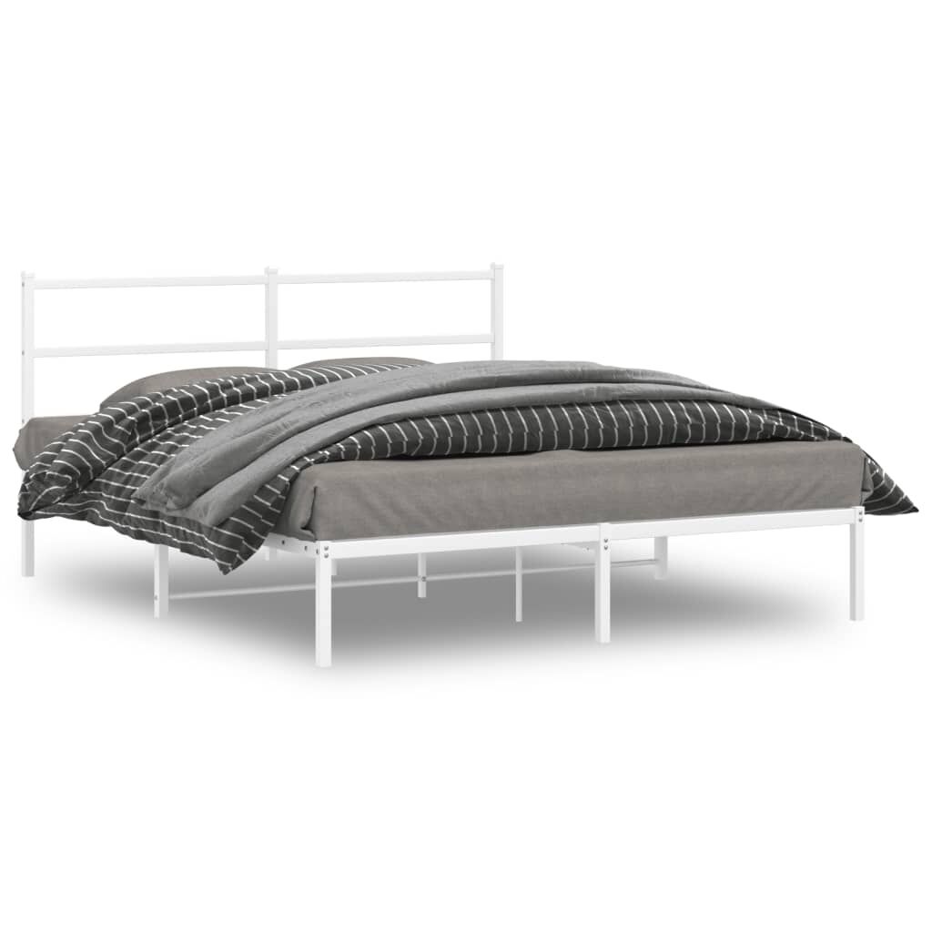 vidaXL Metal Bed Frame without Mattress with Headboard White 150x200cm