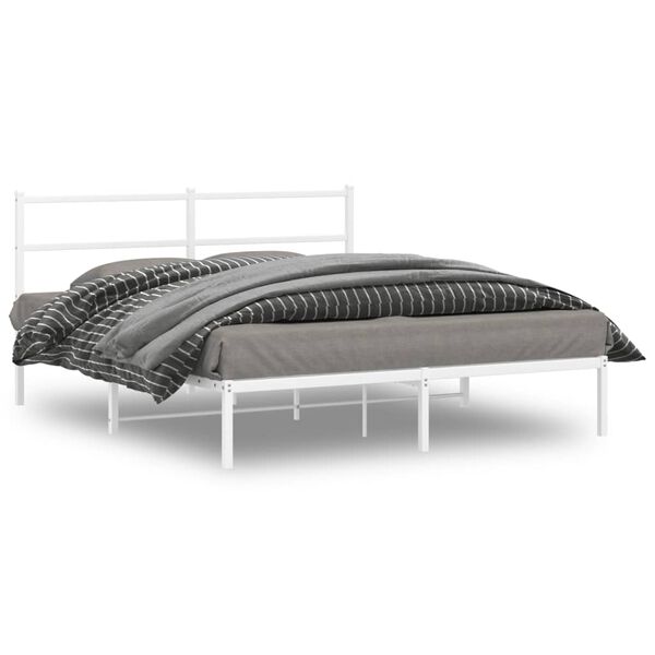 vidaXL Metal Bed Frame without Mattress with Headboard White 150x200cm