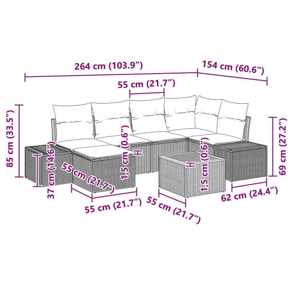 vidaXL Garden Sofa Set 7 pcs Black, turquoise