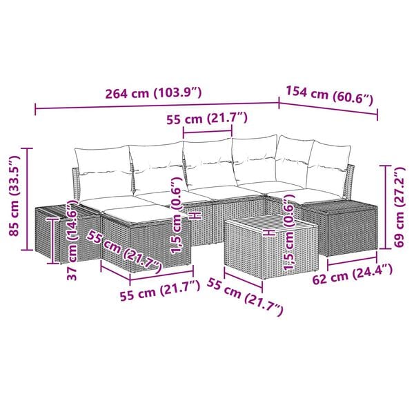vidaXL Garden Sofa Set 7 pcs Black, turquoise