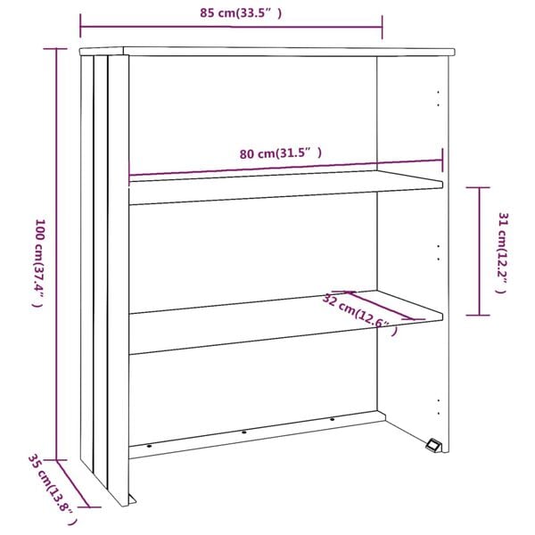 vidaXL Top for Highboard HAMAR Honey Brown 85x35x100cm Solid Wood Pine