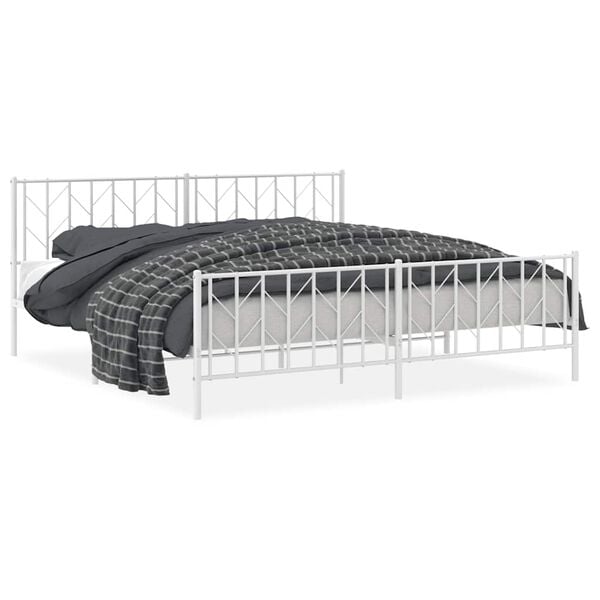vidaXL Metal Bed Frame without Mattress with Footboard&nbsp;White 193x203cm