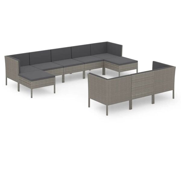 vidaXL 10 Piece Garden Lounge Set with Cushions Poly Rattan Grey