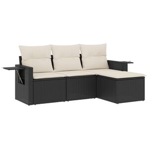 vidaXL 4 Piece Garden Sofa Set with Cushions Black Poly Rattan