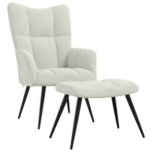 vidaXL Relaxing Chair with a Stool Cream White Velvet
