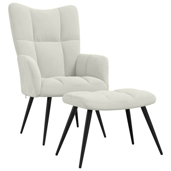 vidaXL Relaxing Chair with a Stool Cream White Velvet