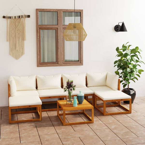 vidaXL 7 Piece Garden Lounge Set with Cushion Cream Solid Acacia Wood
