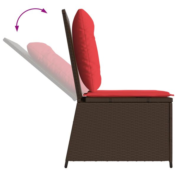 vidaXL Reclining Garden Sofa with Cushions Brown Poly Rattan