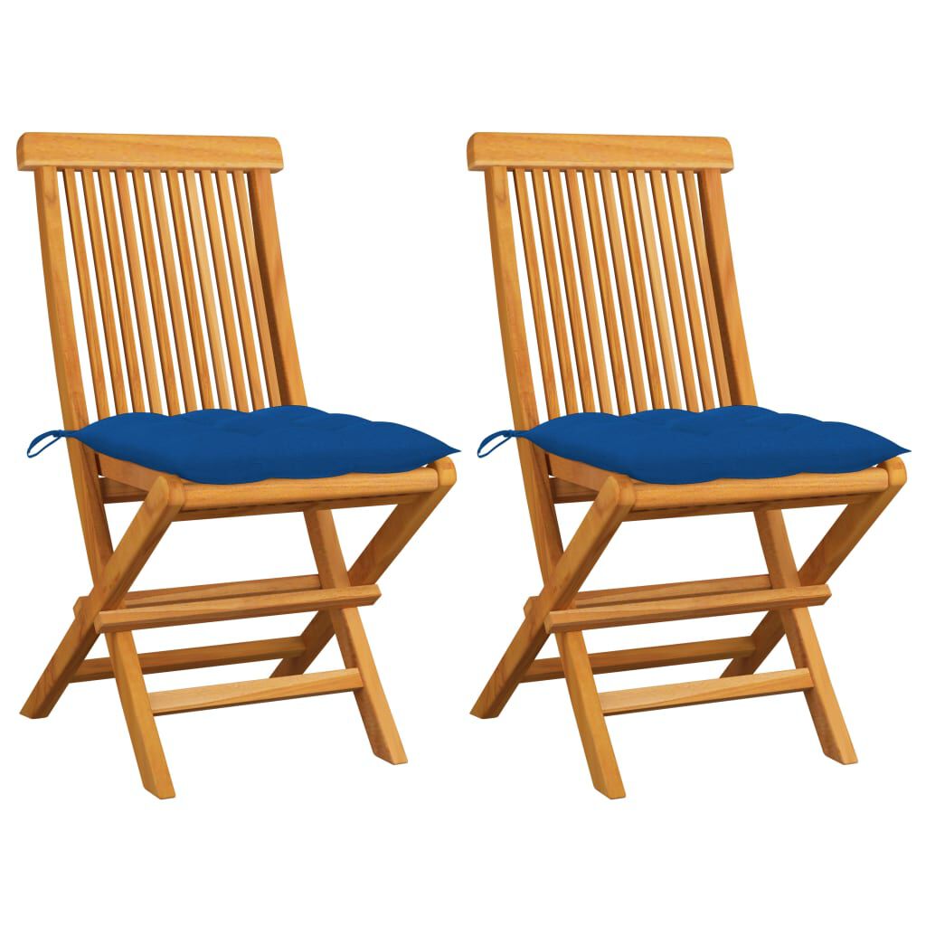 vidaXL Garden Chairs with Blue Cushions 2 pcs Solid Teak Wood