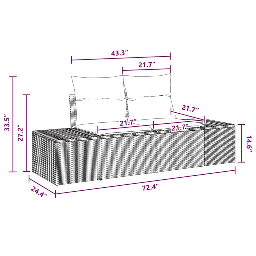 vidaXL Garden Sofa Set 5 pcs Black, Turquoise 100 x 55 x 73 cm