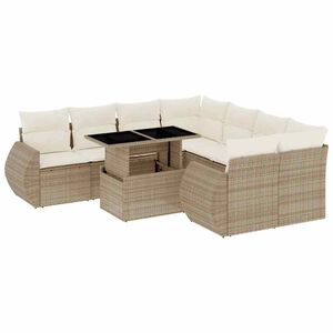 vidaXL 9 Piece Garden Sofa Set with Cushions Beige Poly Rattan