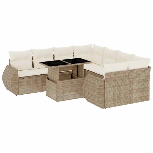 vidaXL 9 Piece Garden Sofa Set with Cushions Beige Poly Rattan